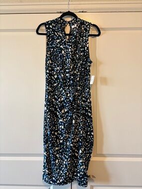 Lark & Ro Navy and White Printed Sleeveless Midi Dress